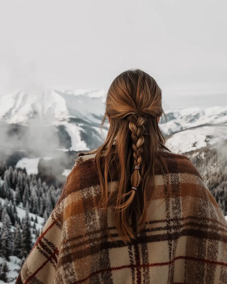 cute fall hairstyles ideas 2025 Half-Up Braid for Outdoors