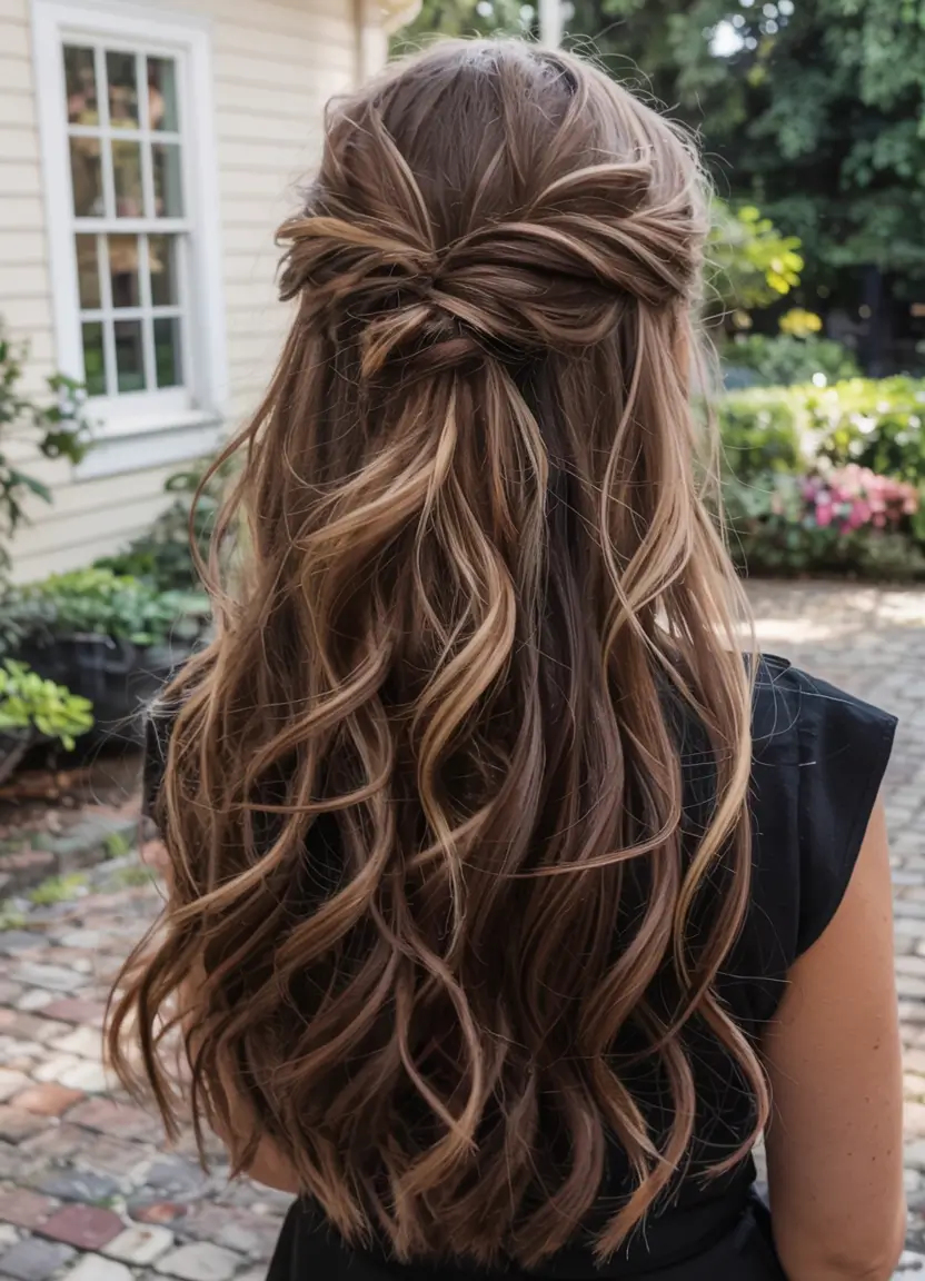 cute fall hairstyles ideas 2025 Twisted Half-Up Waves