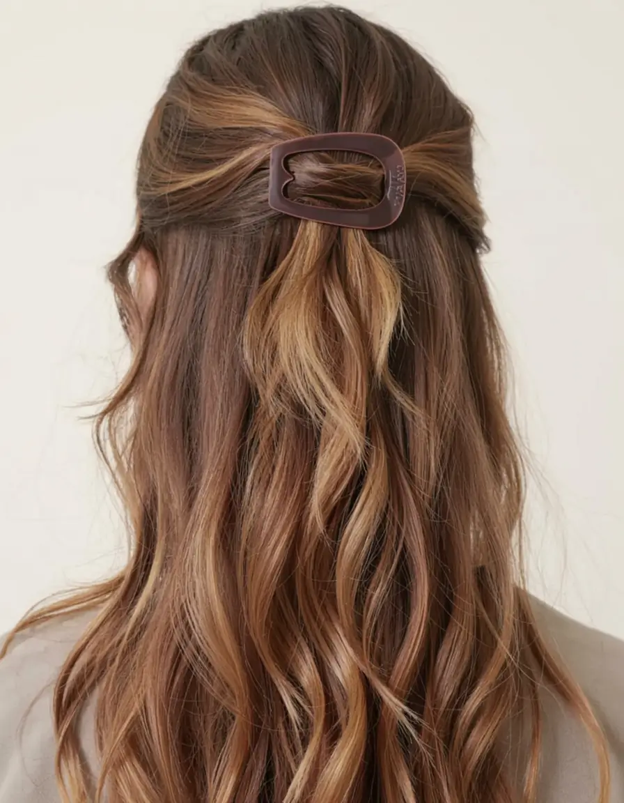 cute fall hairstyles ideas 2025 Half-Up Waves with Modern Clip
