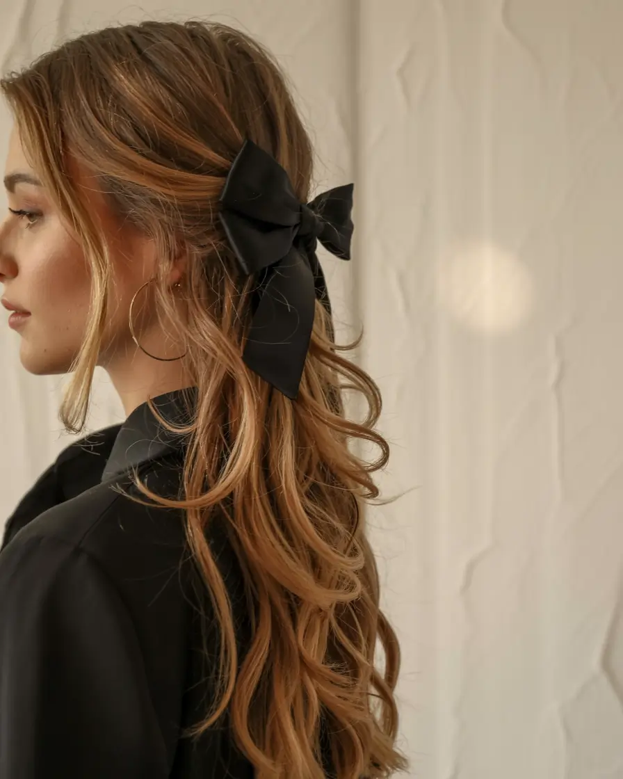 cute fall hairstyles ideas 2025 Romantic Bow Half-Pony