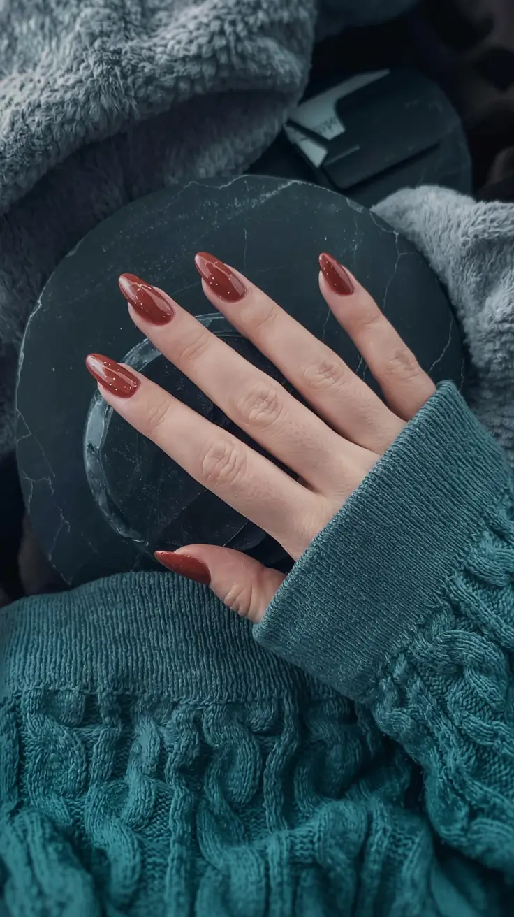 early fall nail colors ideas 2025 Rusted Cinnamon Glow