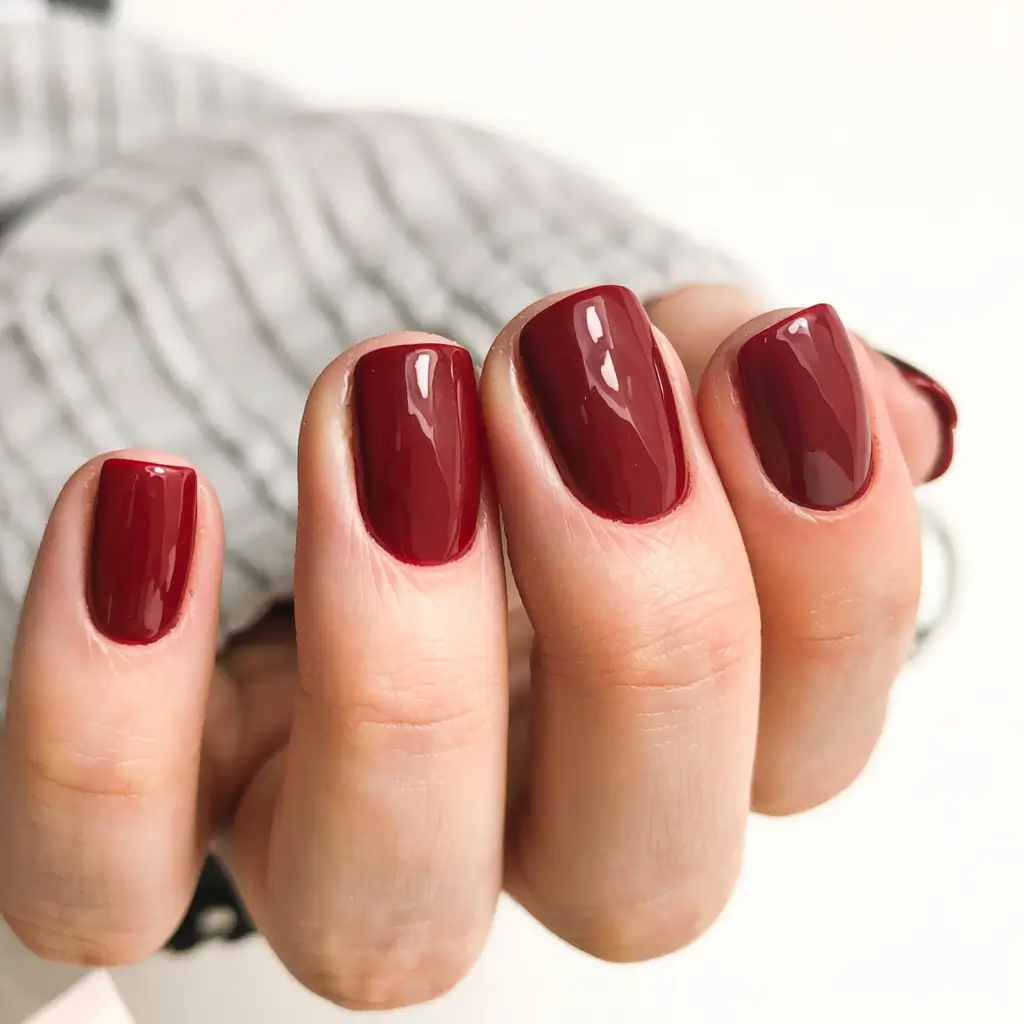 early fall nail colors ideas 2025 Crimson Classic Shorties