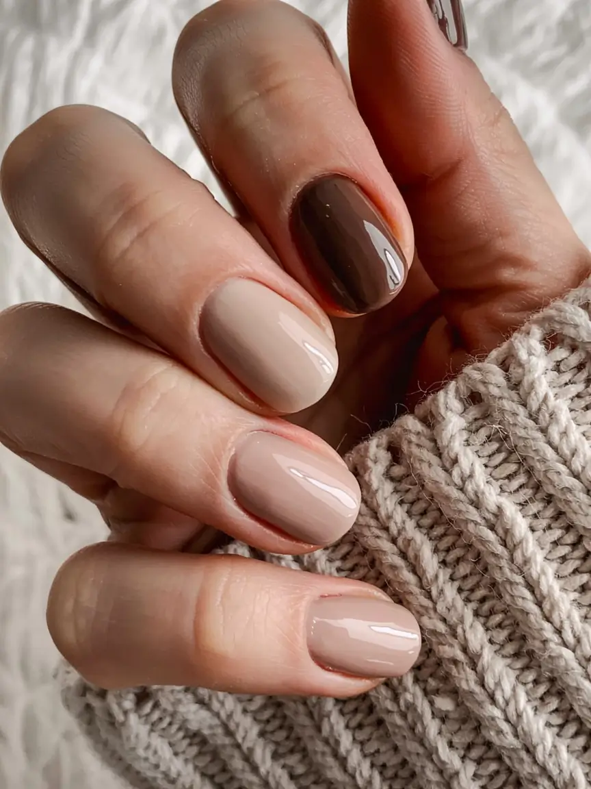 early fall nail colors ideas 2025 Latte & Mocha Duo