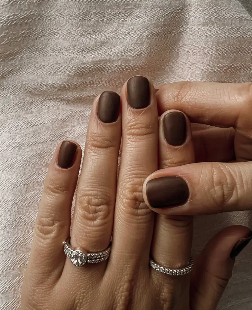 early fall nail colors ideas 2025 Matte Cocoa Minimalism