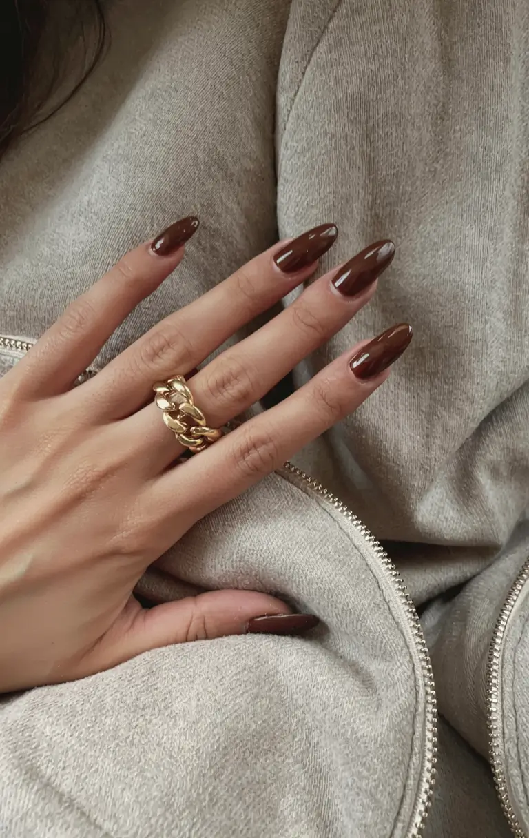 early fall nail colors ideas 2025 Soft Cocoa Taper