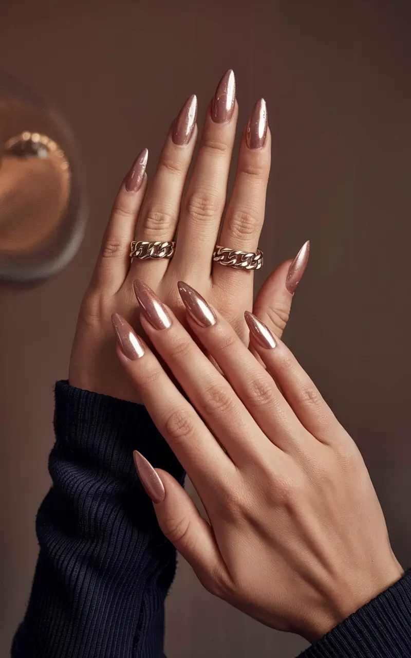 early fall nail colors ideas 2025 Rose Gold Glow