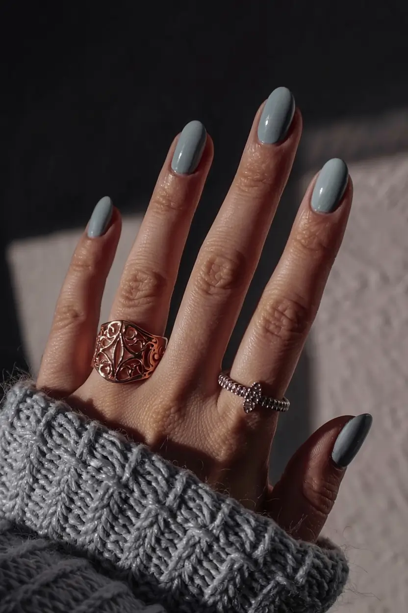 early fall nail colors ideas 2025 Muted Slate Elegance