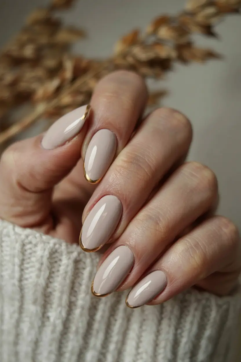 early fall nail colors ideas 2025 Golden Nude Tips