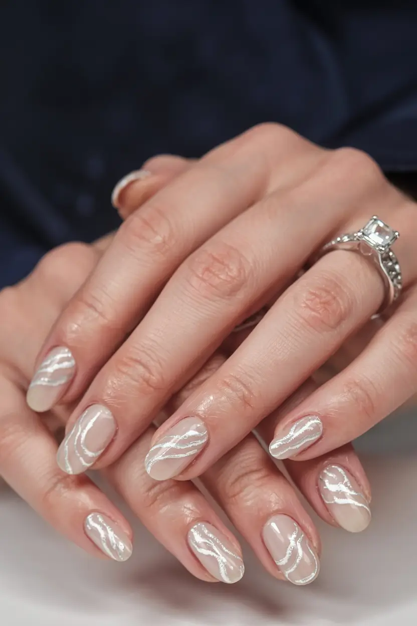 early fall nails ideas 2025 Soft Metallic Waves