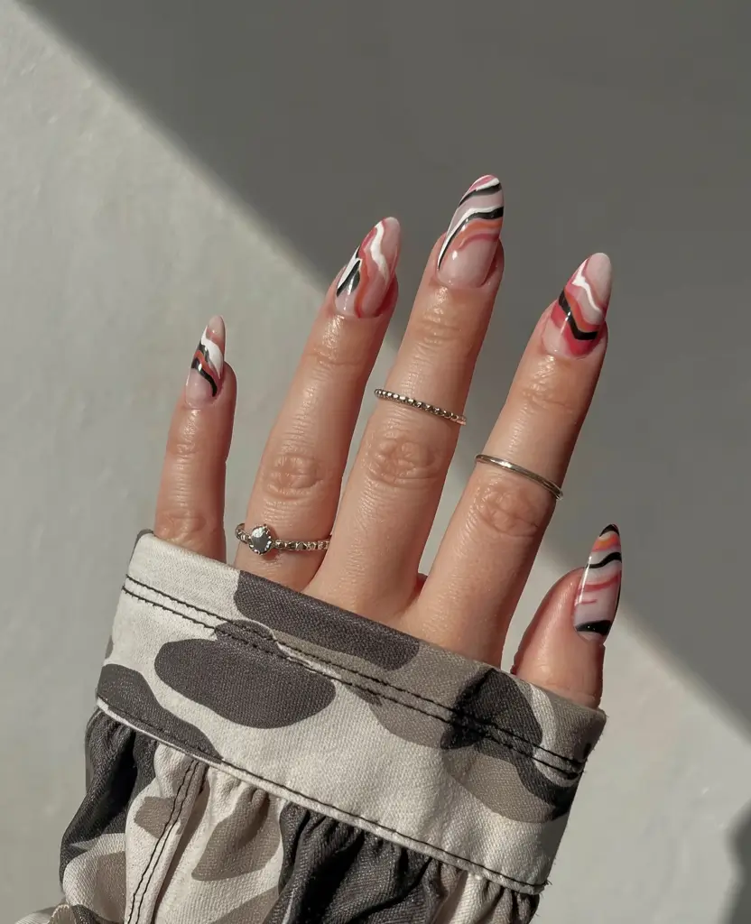 early fall nails ideas 2025 Abstract Mauve Waves