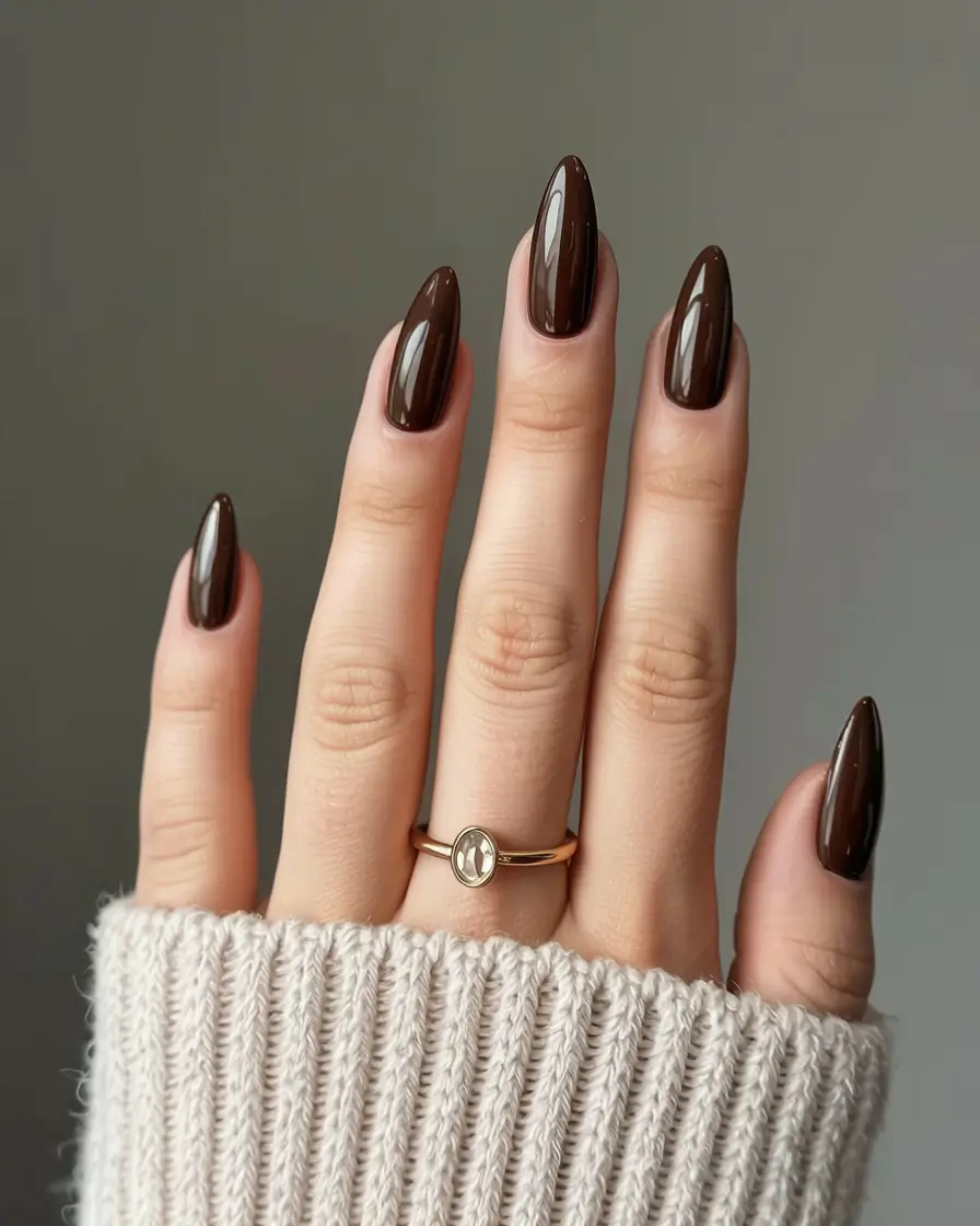early fall nails ideas 2025 Rich Cocoa Gloss