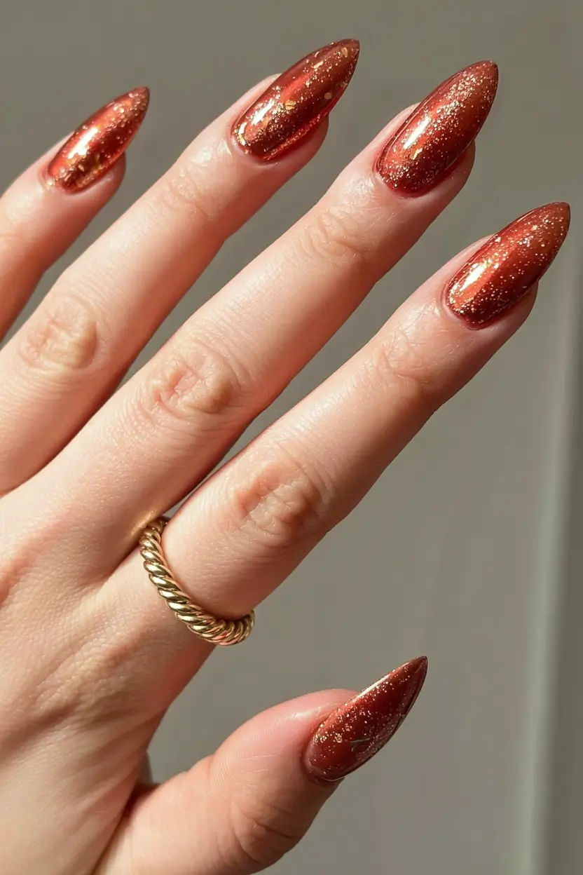 early fall nails ideas 2025 Copper Sparkle Fade