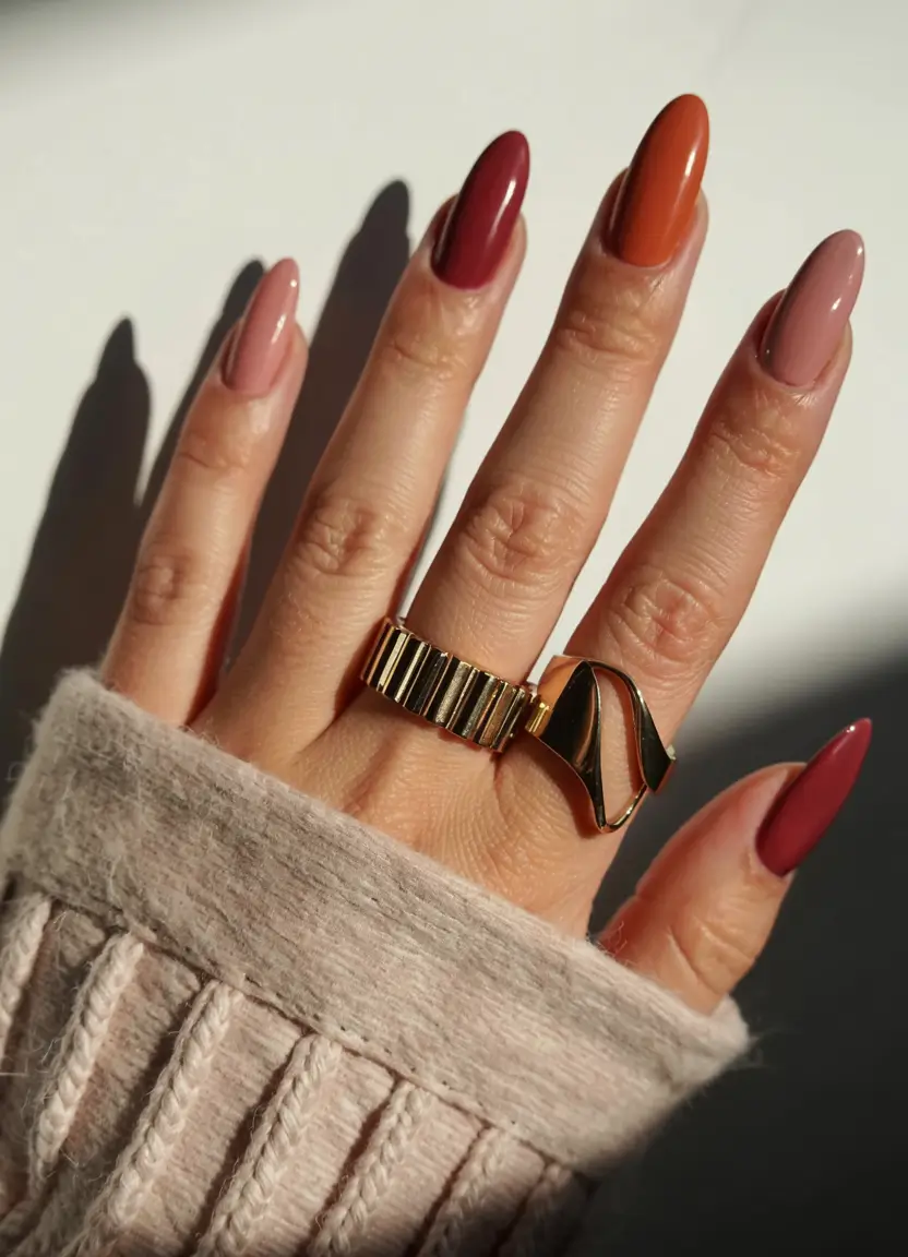 early fall nails ideas 2025 Autumn Sunset Palette