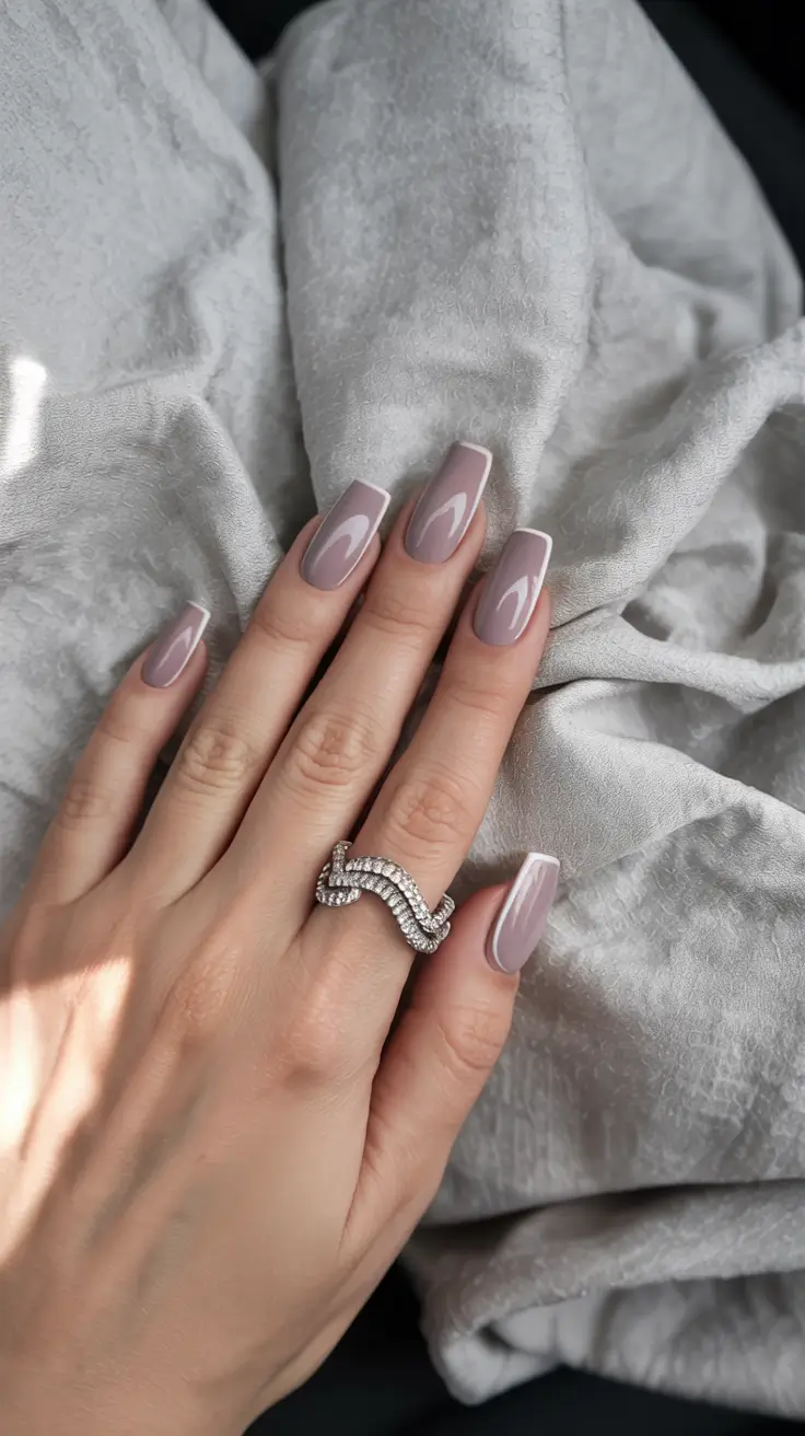 early fall nails ideas 2025 Glossy Taupe Squares