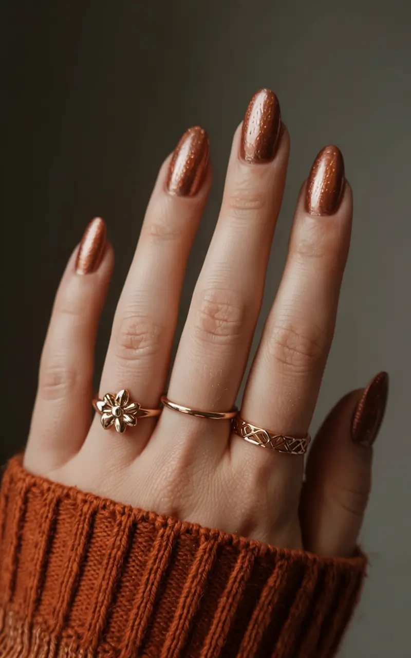 early fall nails ideas 2025 Rustic Copper Glow