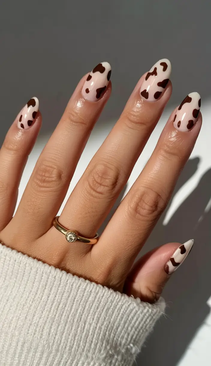 early fall nails ideas 2025 Playful Cow Print