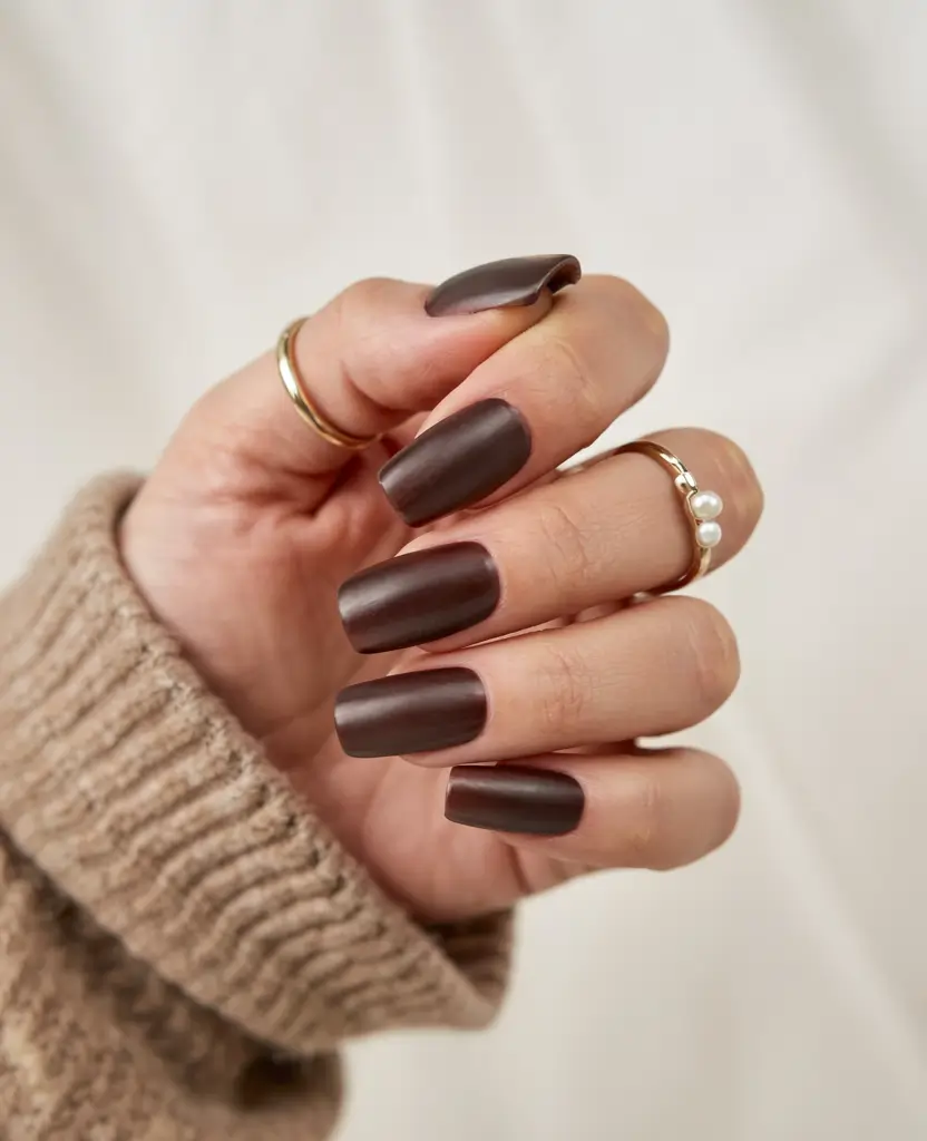 early fall nails ideas 2025 Matte Espresso Modern