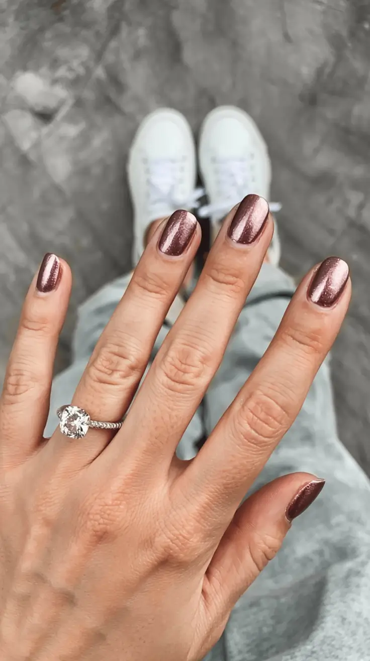 early fall nails ideas 2025 Rose Gold Shimmer