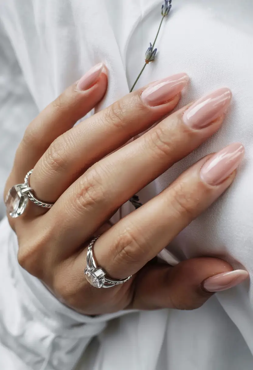 early fall nails ideas 2025 Soft Petal Nude