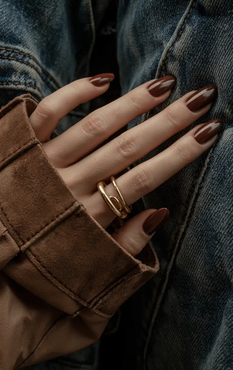 early fall nails ideas 2025 Deep Chestnut Shine