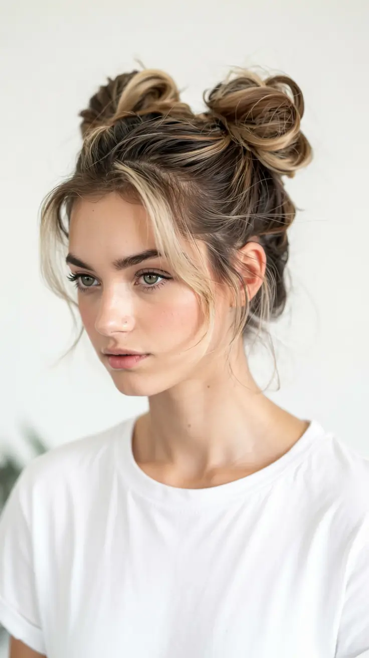 easy fall hairstyles ideas 2025 Playful Messy Space Buns