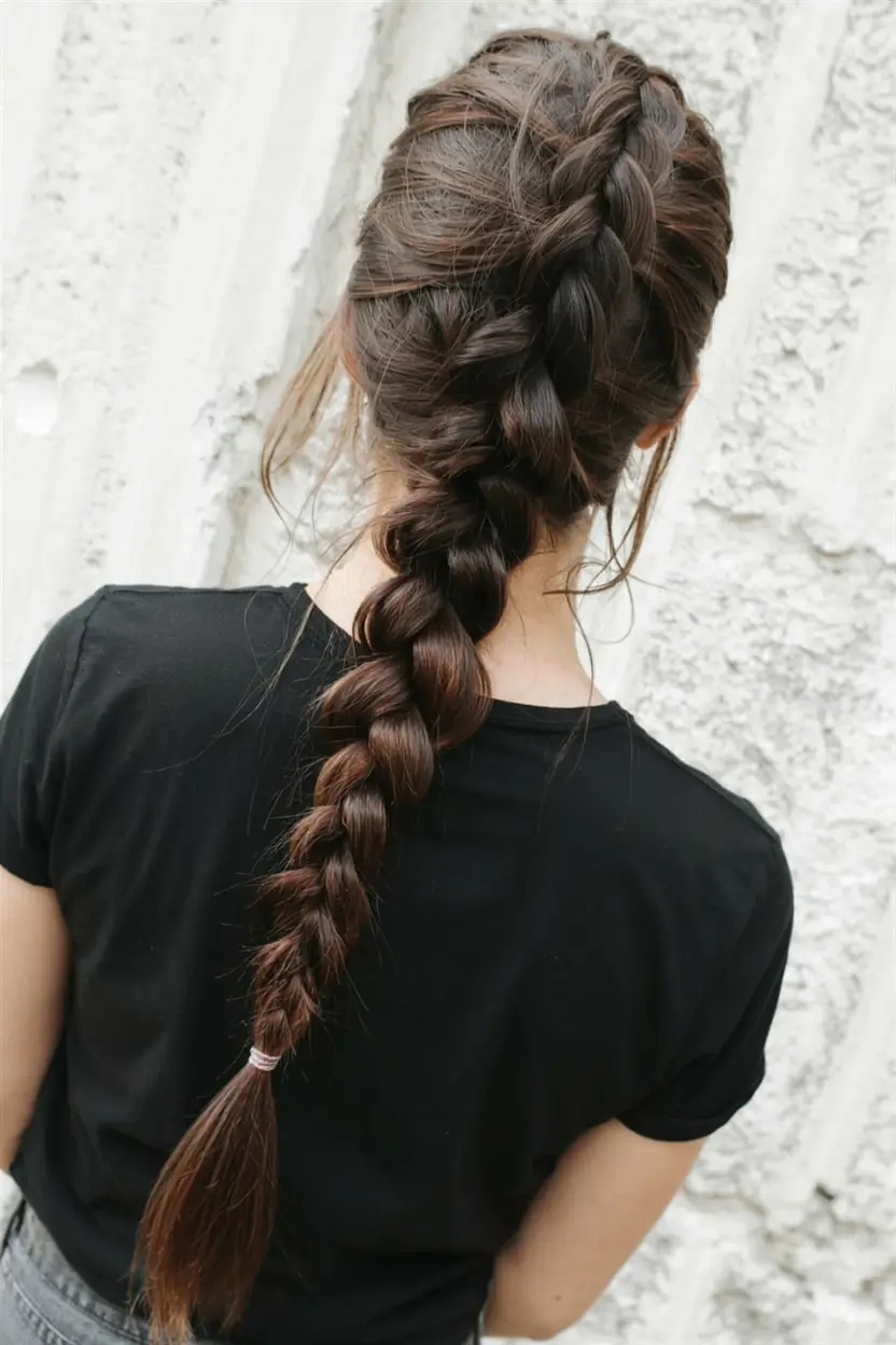 easy fall hairstyles ideas 2025 Thick Dutch Braid Drama