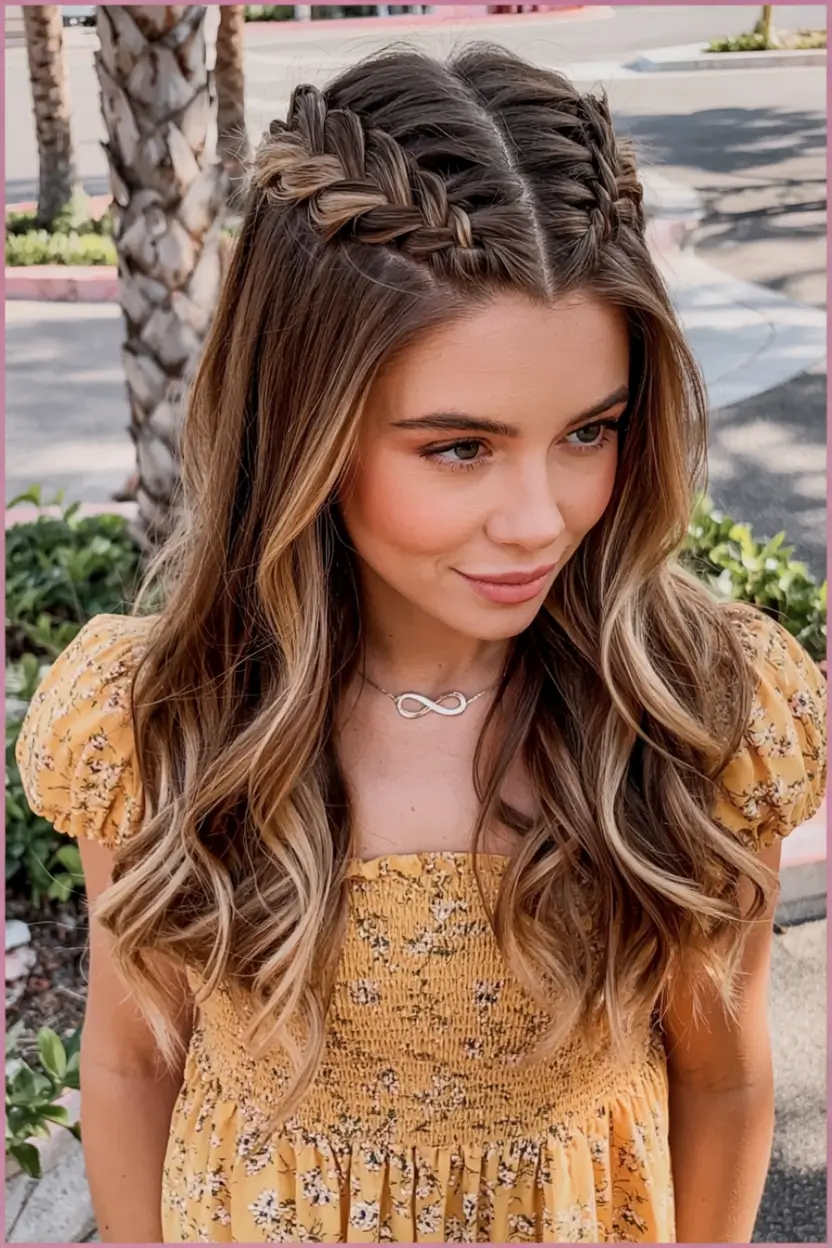 easy fall hairstyles ideas 2025 Cascading Crown Braids