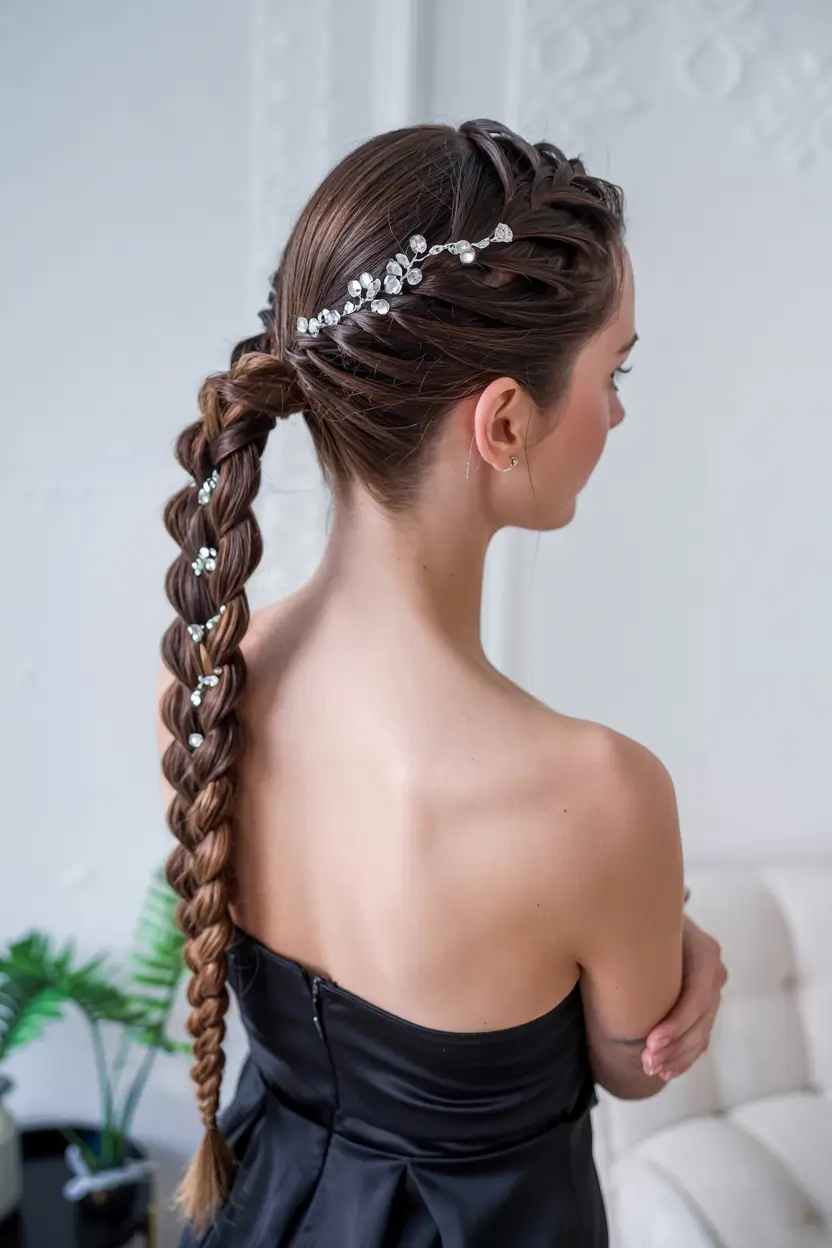 easy fall hairstyles ideas 2025 Embellished Braided Ponytail