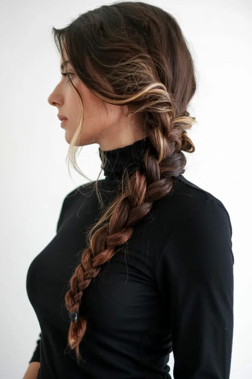 easy fall hairstyles ideas 2025 Loose Side Braid with Natural Waves