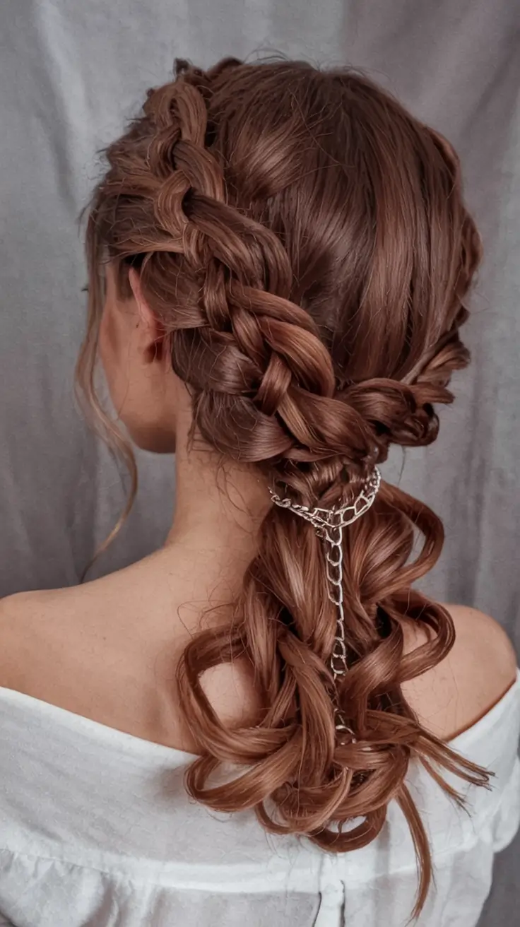 easy fall hairstyles ideas 2025 Romantic Braided Cascade with Accessories