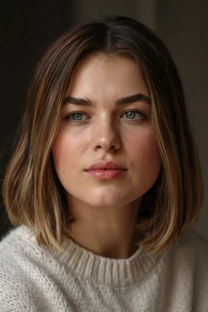 fall 2025 haircuts for plus size women Classic Tucked Bob with Natural Roots