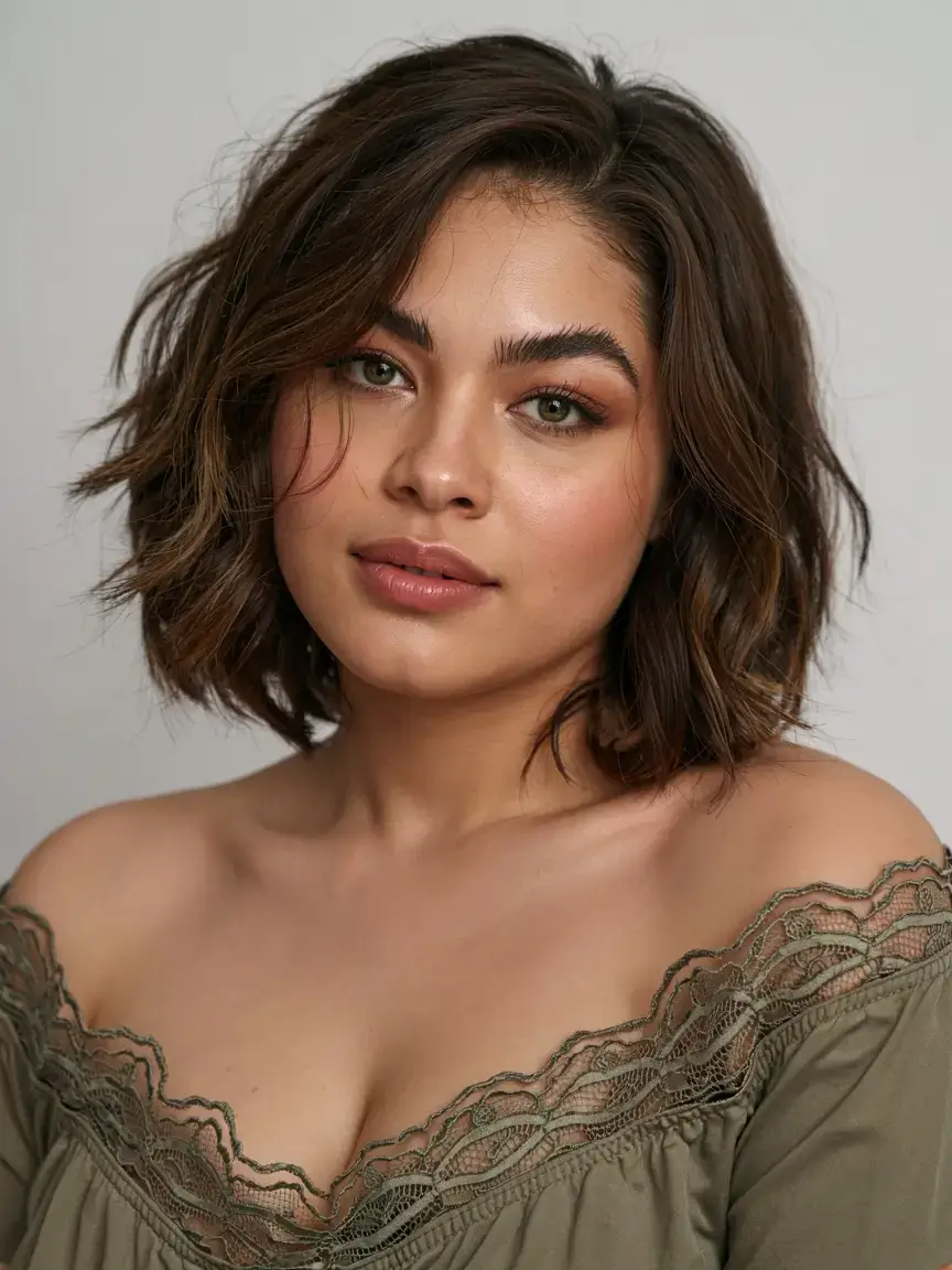 fall 2025 haircuts for plus size women Airy Shag Bob with Subtle Lift