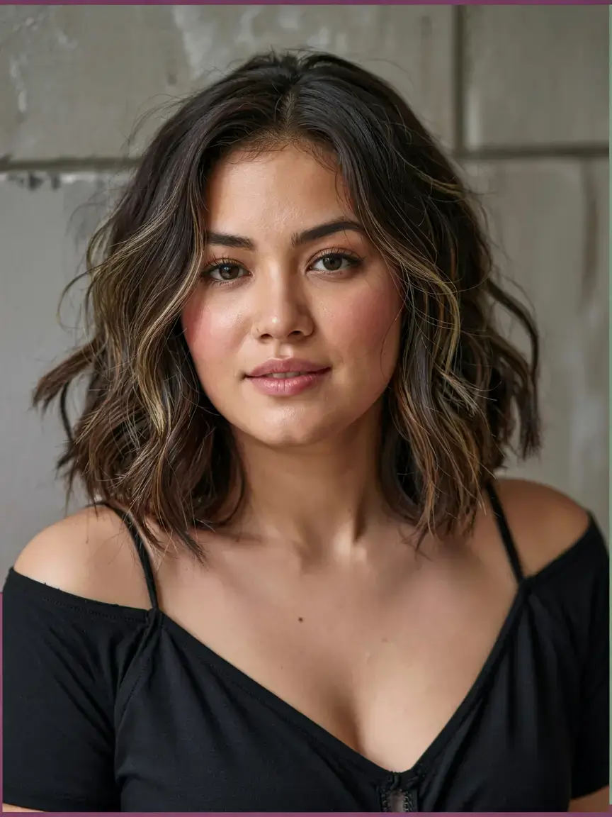 fall 2025 haircuts for plus size women Center-Parted Lob with Blonde Ribbons