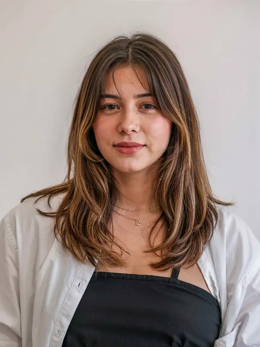 fall 2025 haircuts for plus size women Layered Blowout Cut with Face-Framing Pieces