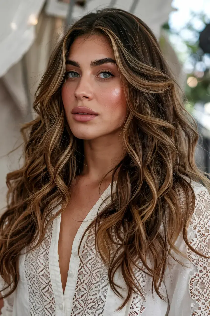 fall 2025 haircuts for plus size women Extra Long Layers with Ribbon Highlights