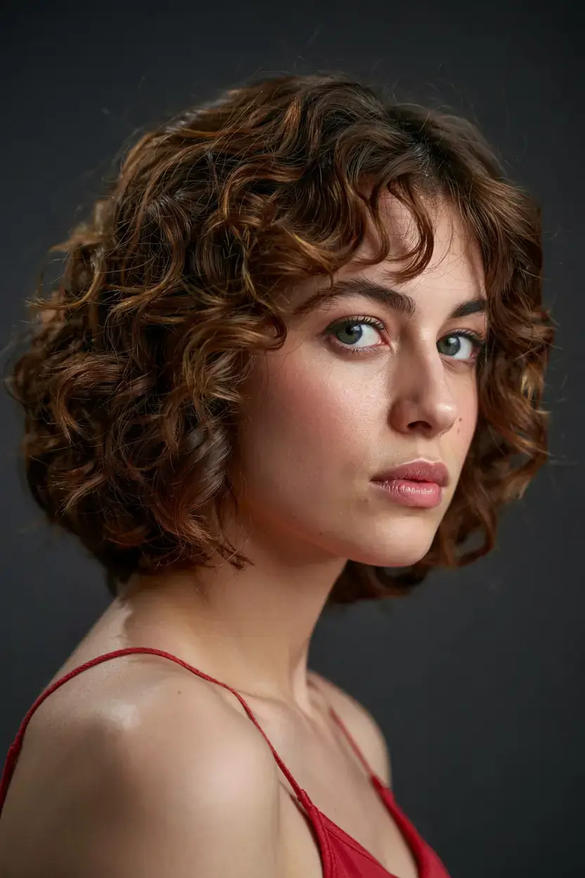 fall 2025 haircuts for plus size women Curly French Bob with Rounded Fringe
