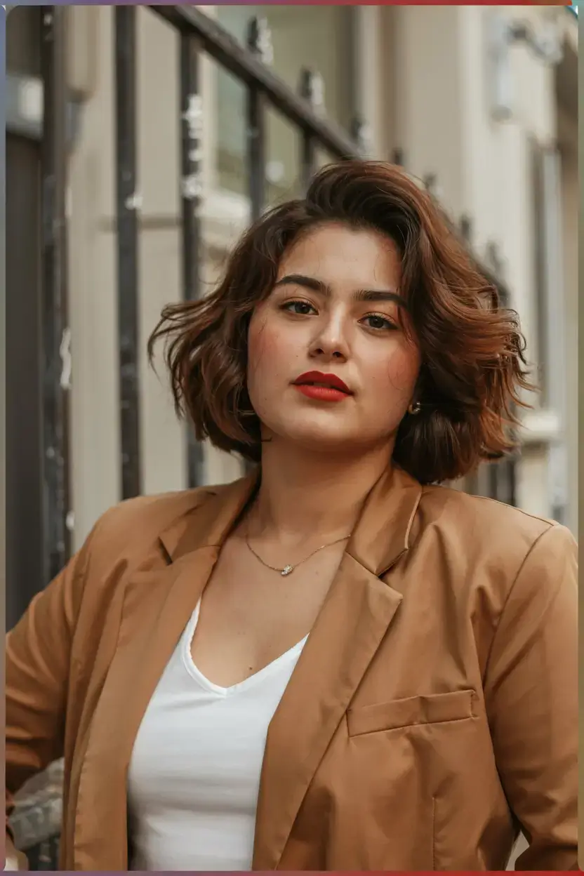 fall 2025 haircuts for plus size women Sculpted Side-Swept Bob with Strong Shape