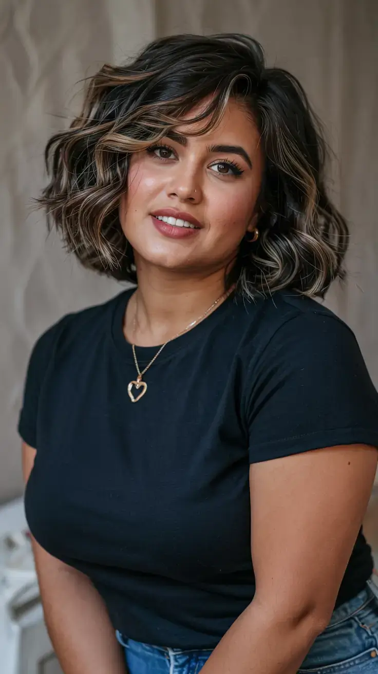 fall 2025 haircuts for plus size women Voluminous Bob with Dramatic Highlights