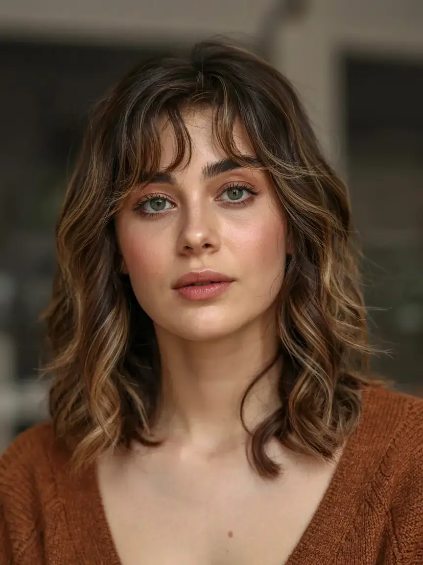 fall 2025 haircuts for plus size women Shaggy Cut with Grown-Out Curtain Fringe