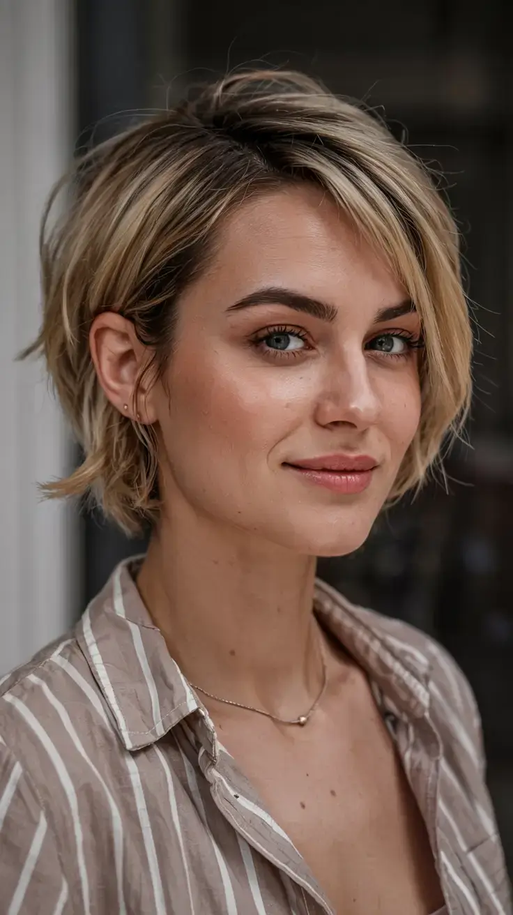 fall 2025 haircuts for women over 50 Soft-Tapered Blonde Bob with Side Part