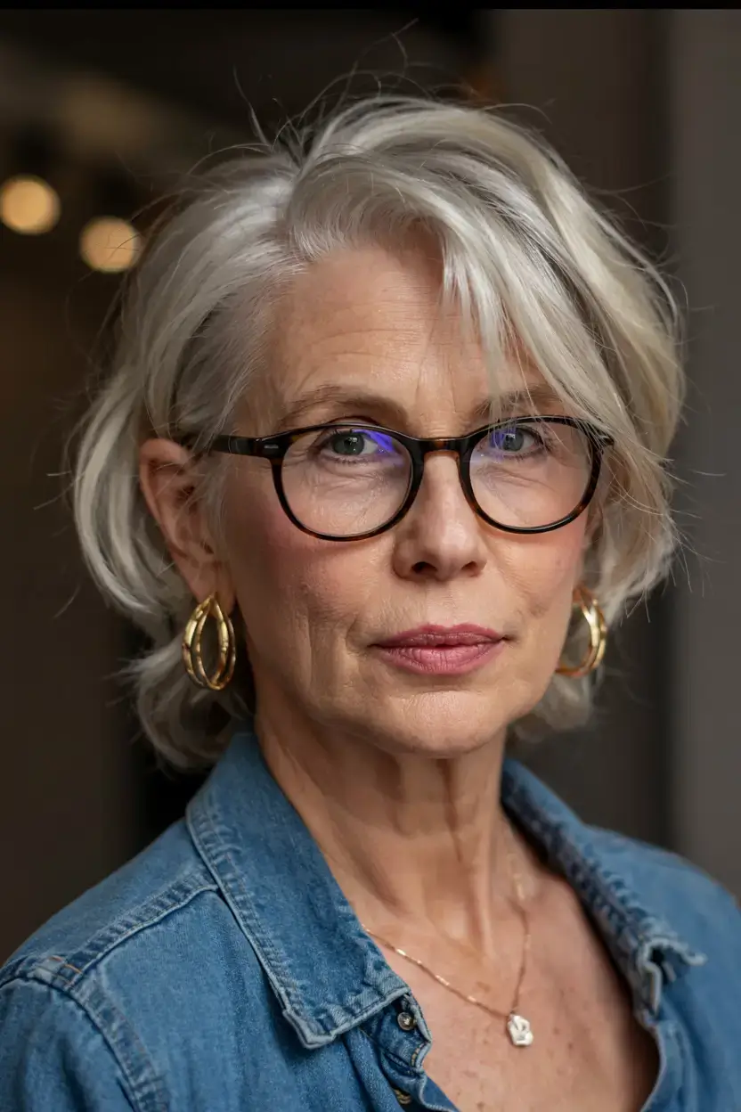 fall 2025 haircuts for women over 50 Frosted Silver Crop with Bold Movement