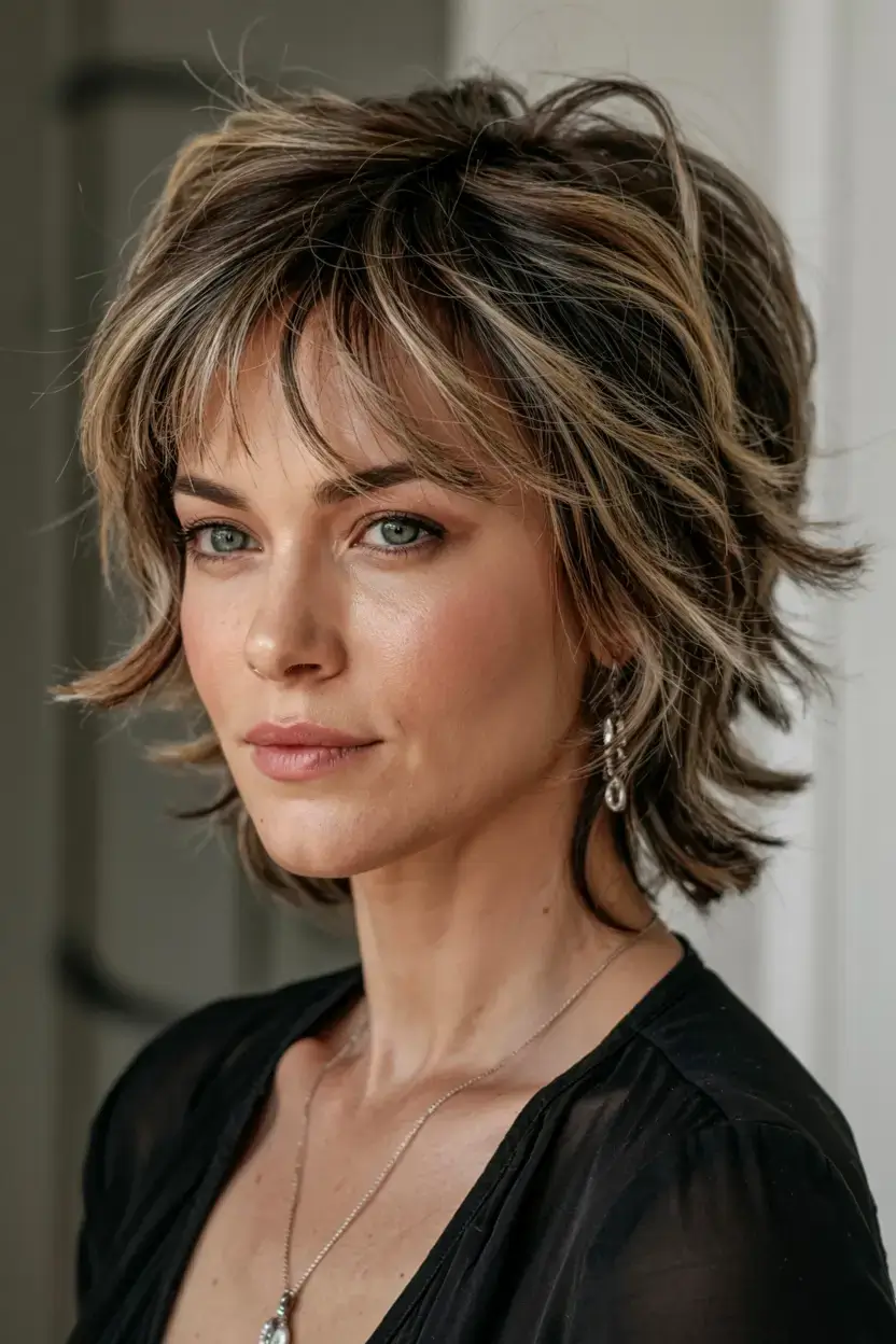 fall 2025 haircuts for women over 50 Shaggy Wolf Cut with Highlighted Texture