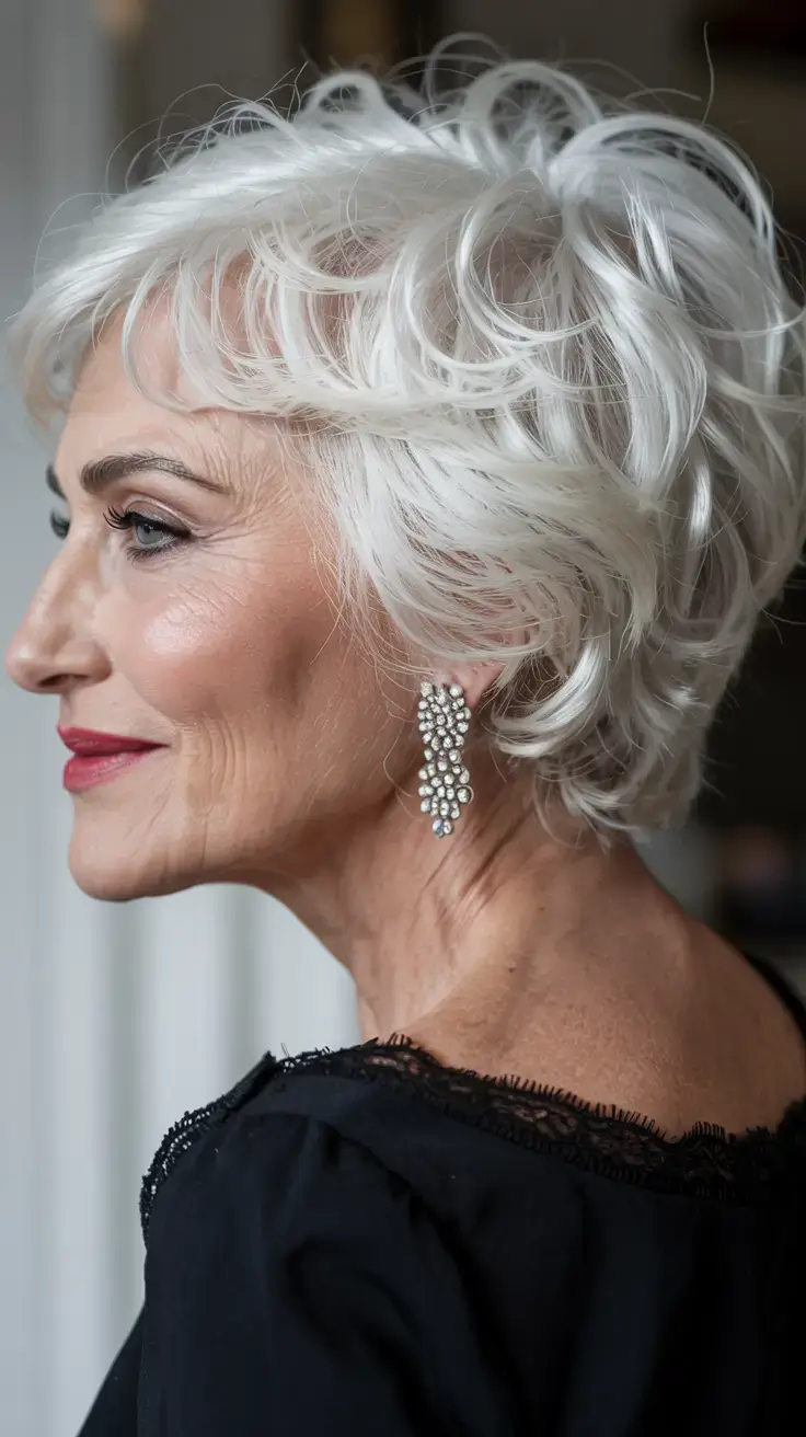fall 2025 haircuts for women over 50 Structured White Crop with Retro Glam