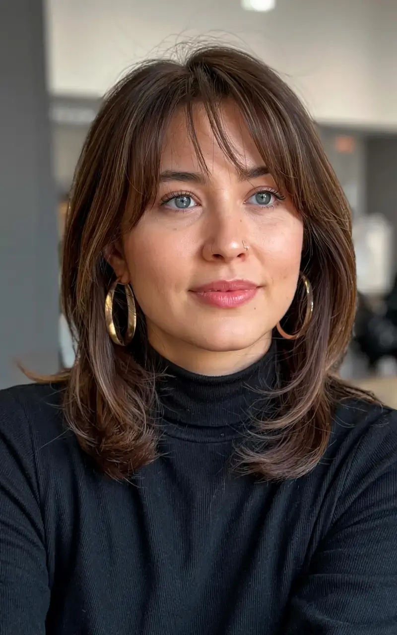 fall 2025 haircuts for women over 50 Classic Curtain Fringe with Medium Layers