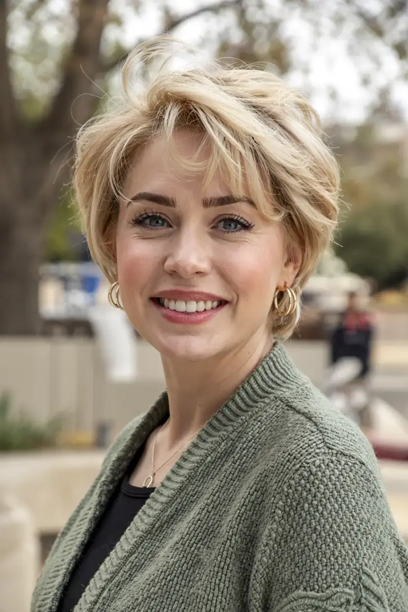 fall 2025 haircuts for women over 50 Layered Honey Blonde Crop with Lifted Crown