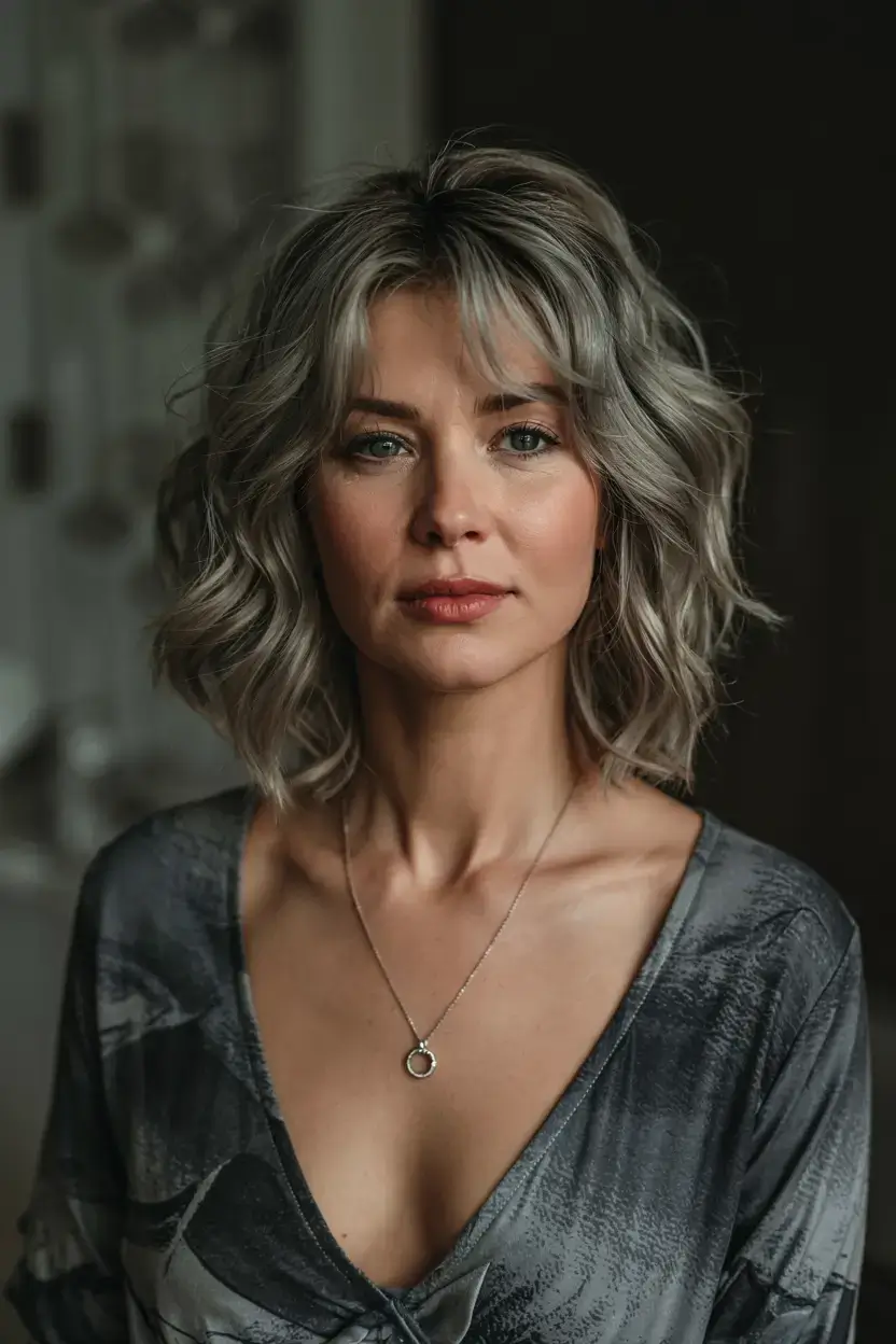 fall 2025 haircuts for women over 50 Shadow Root Curls with Silver Smoke Hue