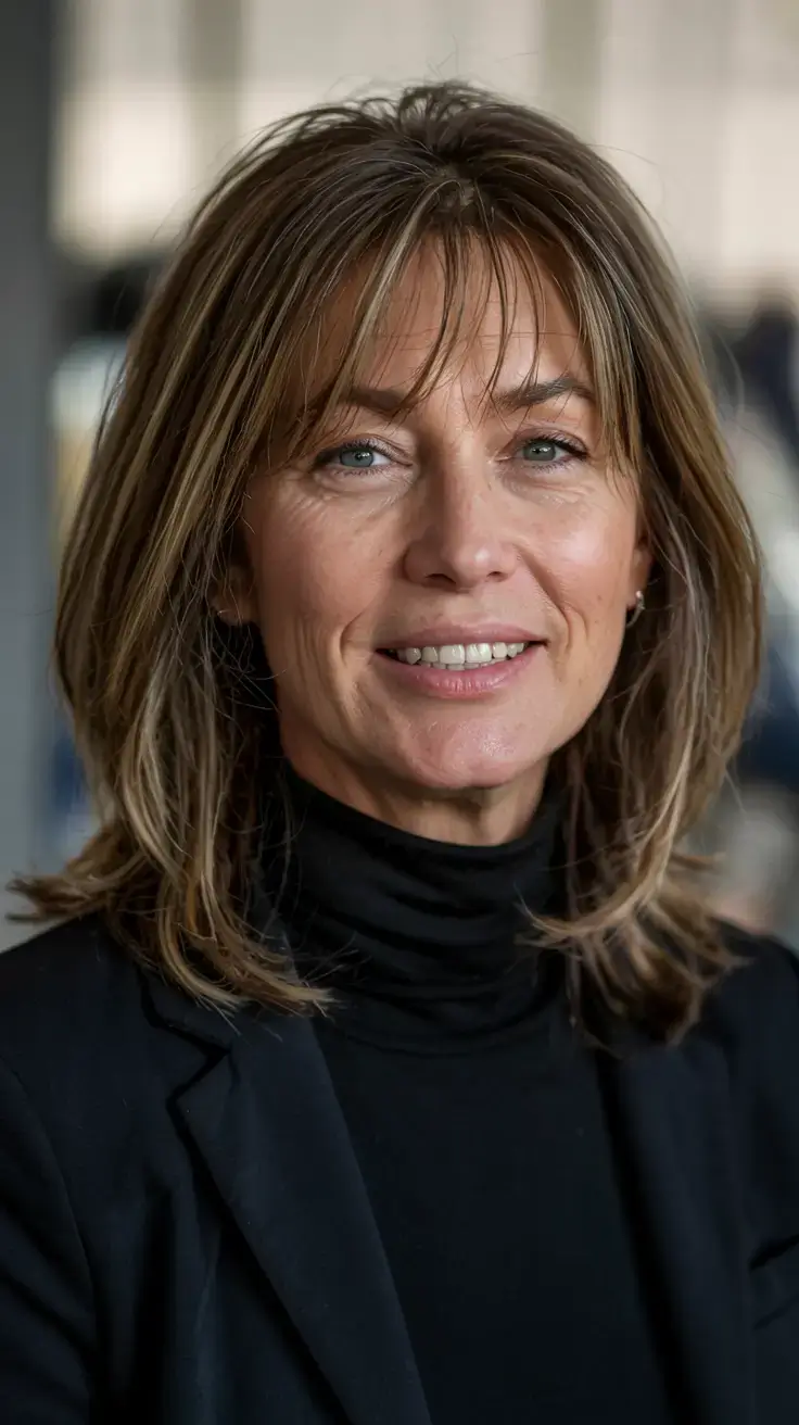 fall 2025 haircuts for women over 50 Wispy Fringe with Mid-Length Layers