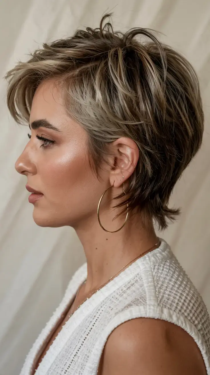 fall 2025 haircuts for women over 50 Layered Pixie with Dimensional Ash Highlights