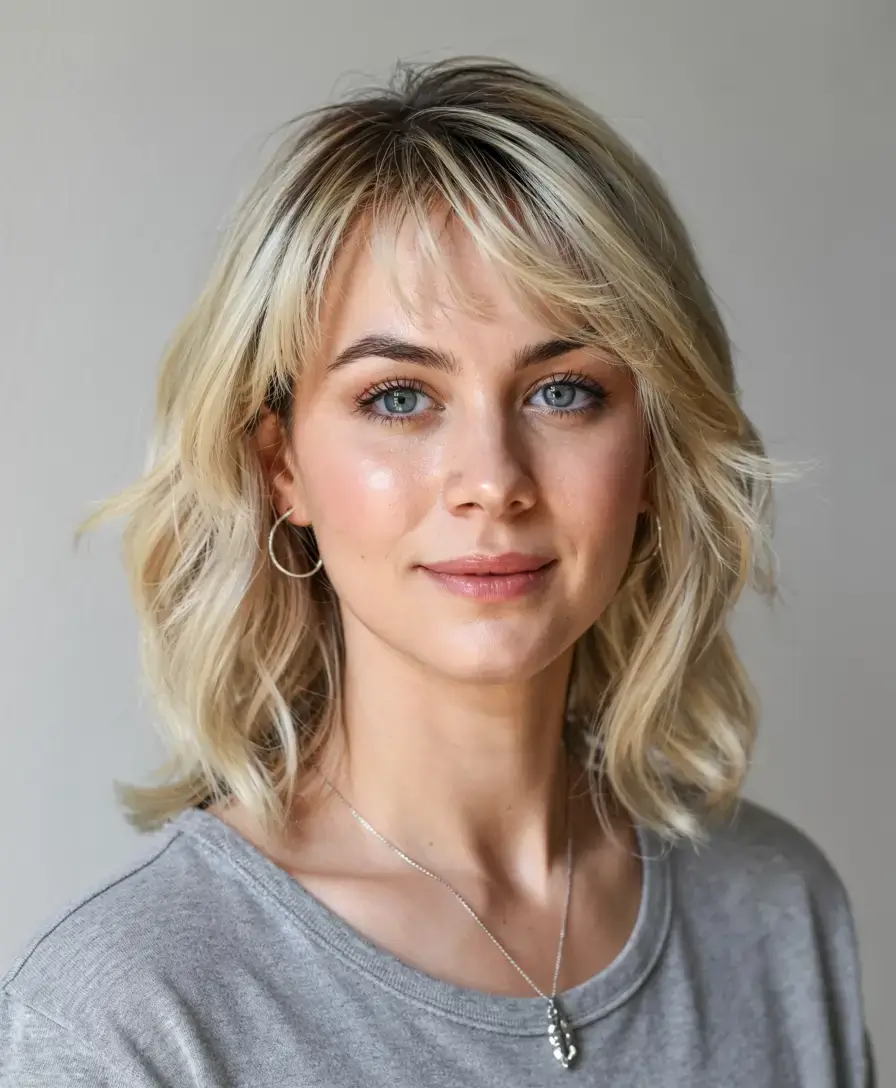 fall 2025 haircuts for women over 50 Textured Medium Cut with Playful Fringe