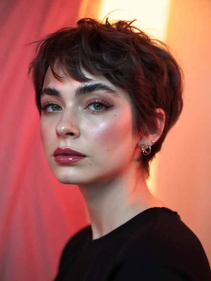fall 2025 pixie haircut ideas+The Glossy Shadow-Pixie With Grit